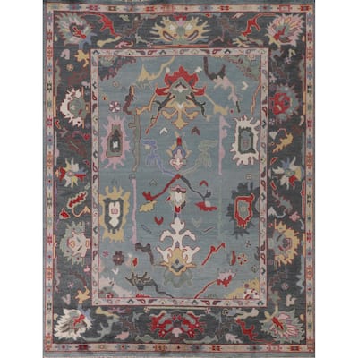 Blue Oushak Area Rug Handmade Oriental Wool Carpet - 8'1"x 9'10"