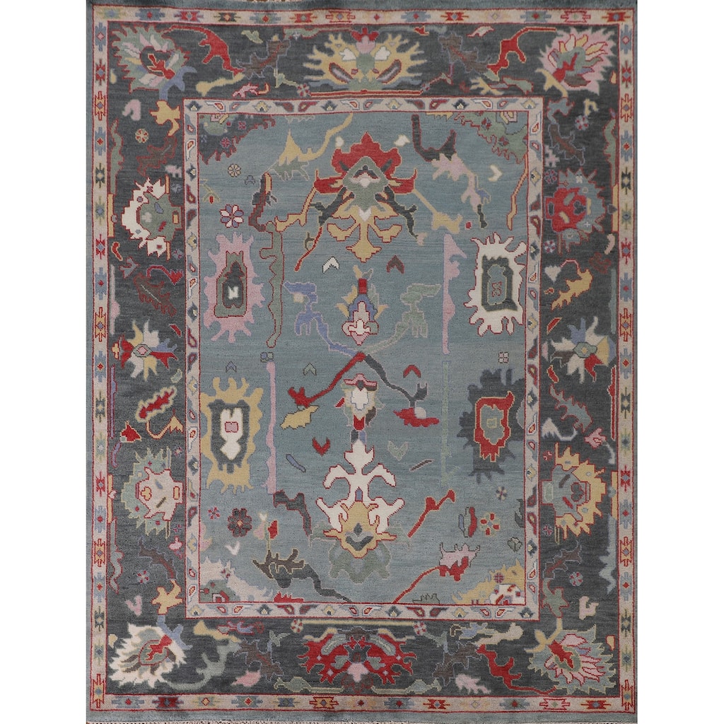 Blue Oushak Area Rug Handmade Oriental Wool Carpet - 8'1"x 9'10"