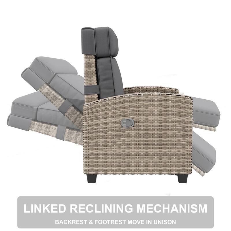 Outdoor Recliner Chair with Cushion/Side Table, Patio Reclining Chairs with Adjustable Back and Footrest