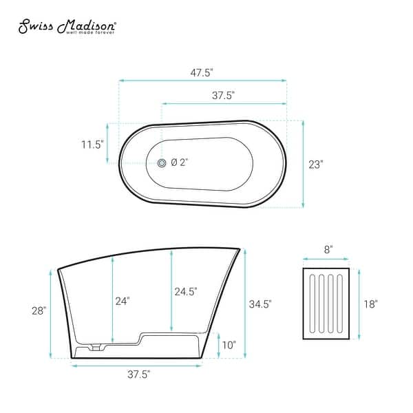 Cascade Ii 48" Single Slipper Japanese Soaking Freestanding Bathtub In Matte White, Stool Included