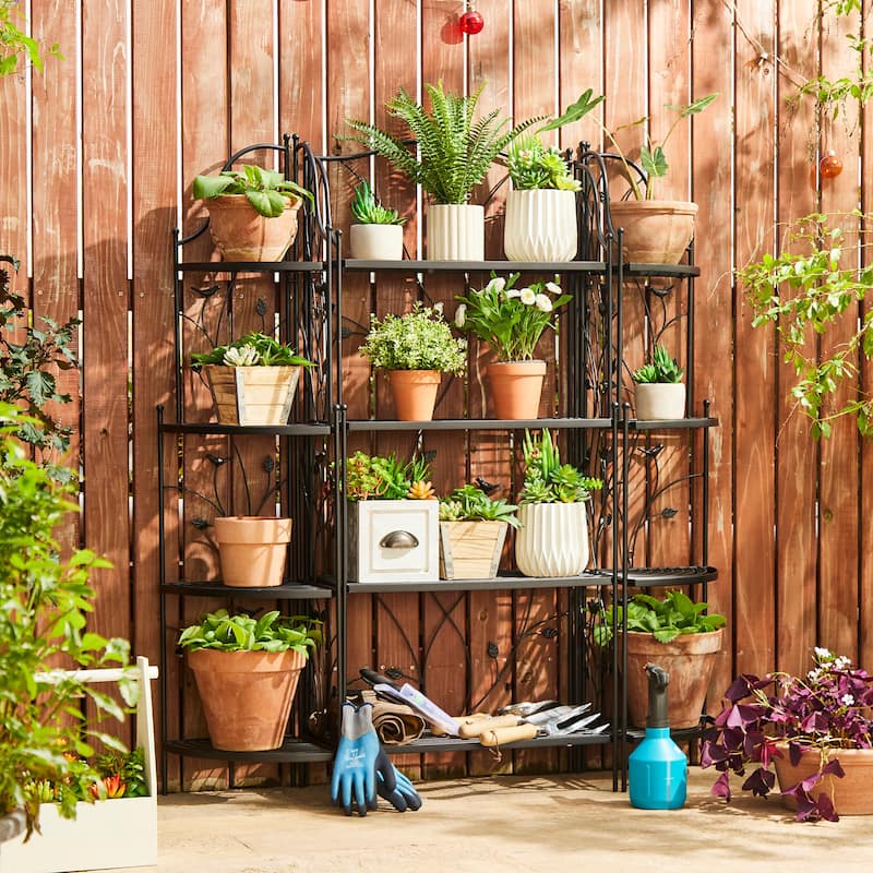 Glitzhome Multifunctional 3 or 4-Tiers Metal Plant Shelving Planter Stands Flower Pot Shelf One-step Fordable Design