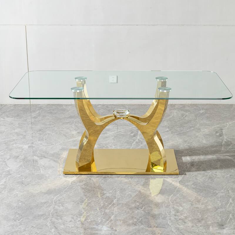 Stainless Steel Dining Table With Tempered Glass Top