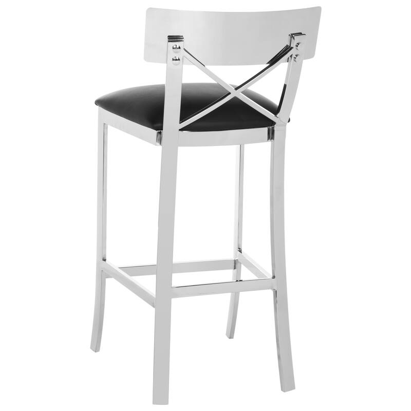 SAFAVIEH Ofelia 30 Inch Stainless Steel Cross Back Black Bar Stool - 17.5" x 18.8" x 39" - 18Wx19Dx39H