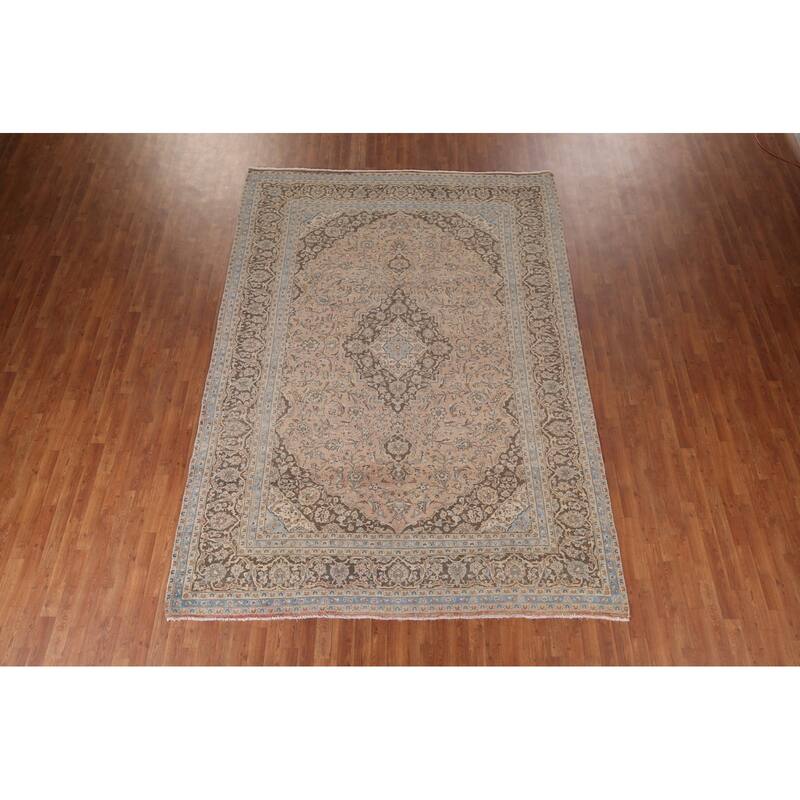 Distressed Traditional Mashad Persian Vintage Handmade Wool Carpet - 8'0"x 11'5"