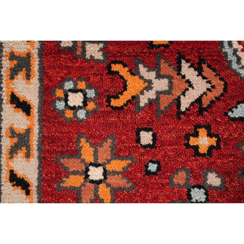 Hand Knotted Oriental 100% Wool Carpet Traditional Geometric Oranges & Rust Kazak Runner Rug - 7' 11'' X 2' 7''