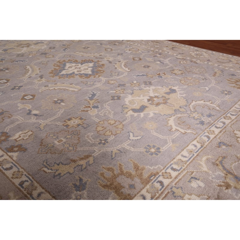 Floral Gray Oushak Indian Area Rug Hand-Knotted Wool Carpet - 8'1" x 9'11"