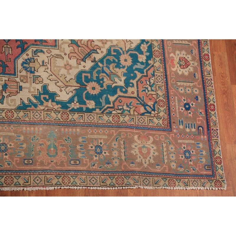 Pink Geometric Tabriz Persian Area Rug Hand-Knotted Wool Carpet - 9'7"x 12'7"