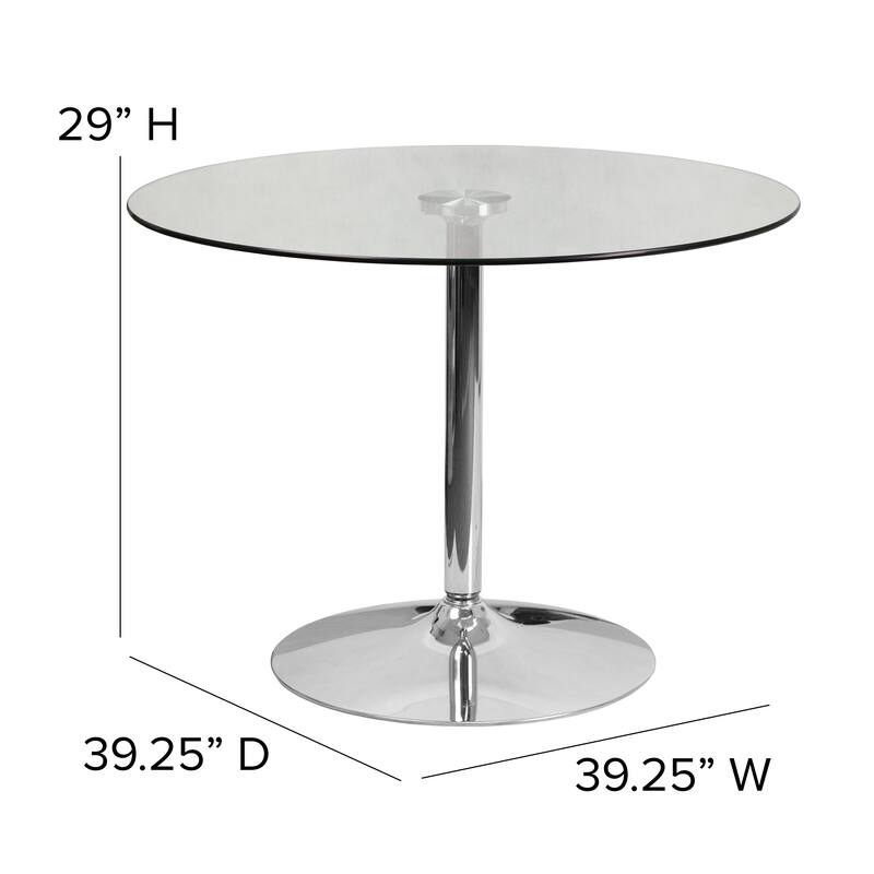 39.25" Round Glass Table with 29"H Chrome Base - 39.25"W x 39.25"D x 29"H