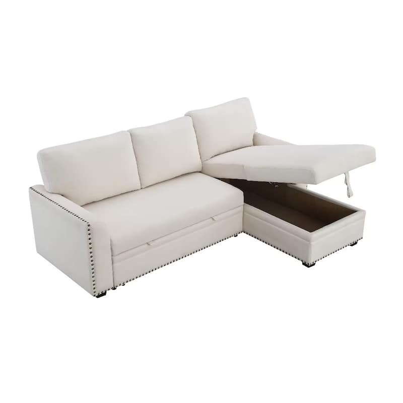 Modern Reversible L-shaped Sleeper Sectional Sofa Bed with Storage Chaise