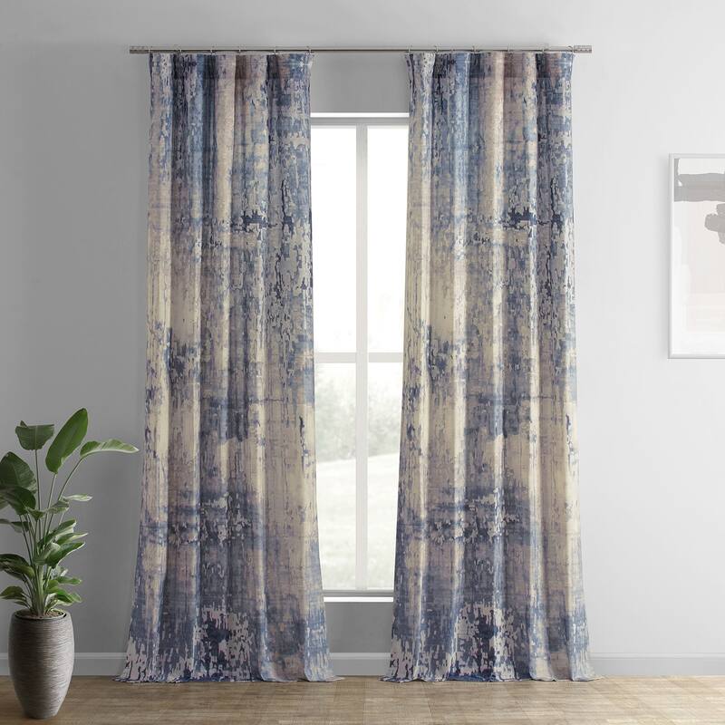 Exclusive Fabrics Textured Cotton Printed Curtains for Bedroom and Living room (1 Panel) - 50 X 96 - Lake Blue