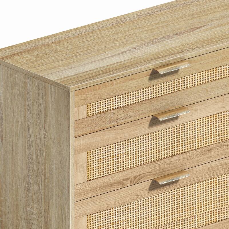59" Rattan Storage Dresser‌ – 6-Drawer Bedroom Cabinet with Metal Handles & Wooden Legs – Versatile for Hallway, Living Room.