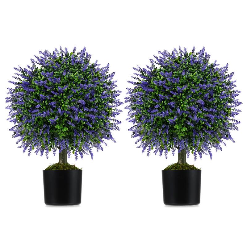 Gymax Set of 2 Artificial Lavender Topiary Ball Trees 23'' Faux - Green