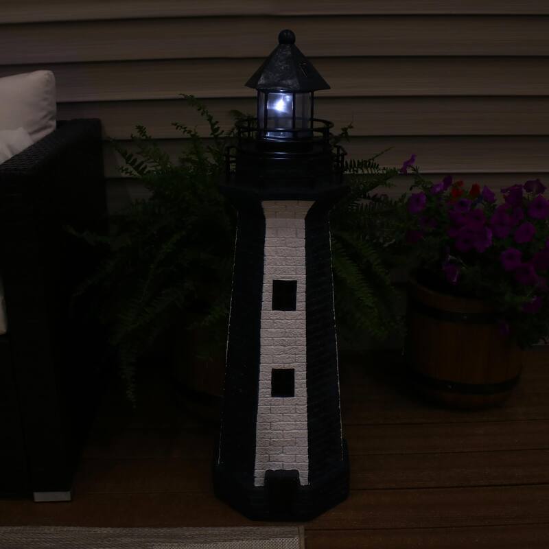 Sunnydaze Solar Striped LED Lighthouse Outdoor Decor - 36" - Blue