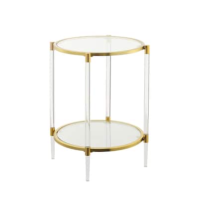 Modern Acrylic End Table with Glass Shelves - Gold Chrome Frame, 20x20x24 Inch Living Room Accent Table - 24