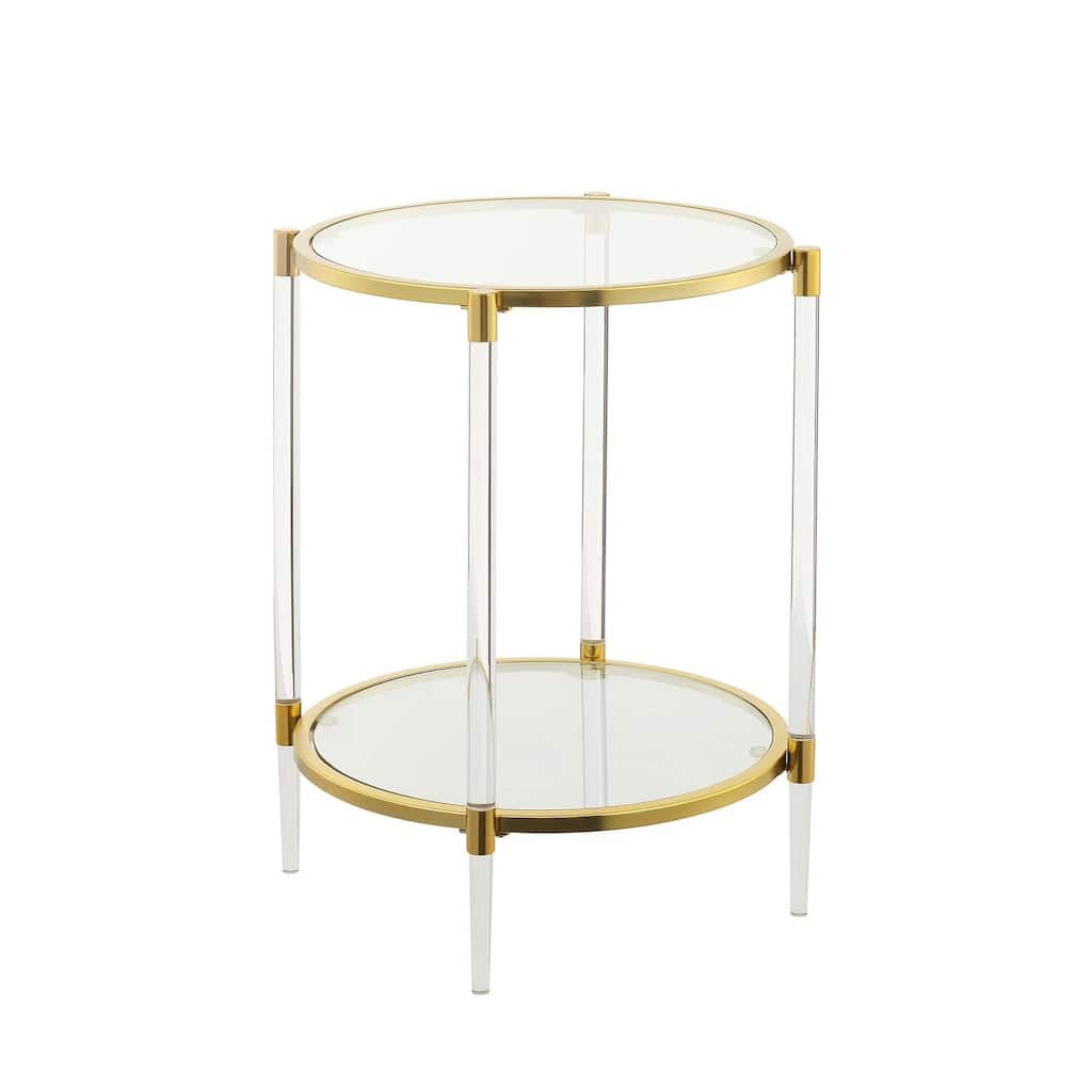 Modern Acrylic End Table with Glass Shelves - Gold Chrome Frame, 20x20x24 Inch Living Room Accent Table - 24