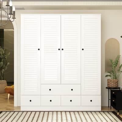 Wardrobe Armoire Closet 59"W Large Freestanding Wardrobe Cabinet White