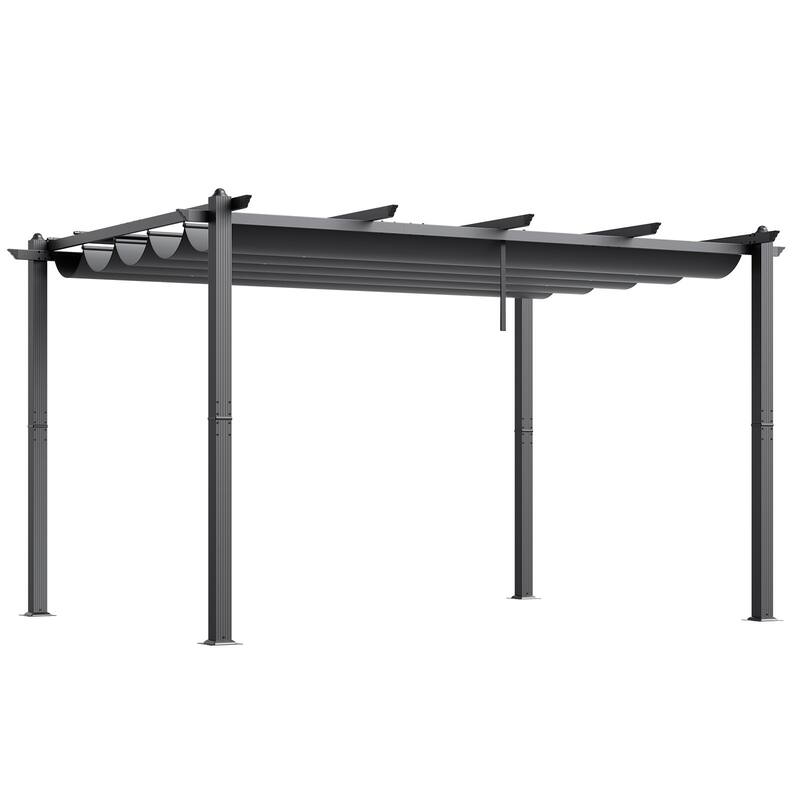 10 x 13 Feet Aluminum Outdoor Retractable Pergola with Sun Shade Adjustable Retractable Canopy