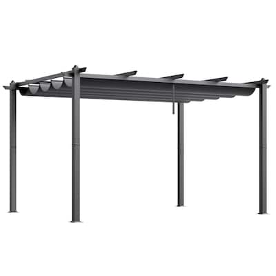 10 x 13 Feet Aluminum Outdoor Retractable Pergola with Sun Shade Adjustable Retractable Canopy