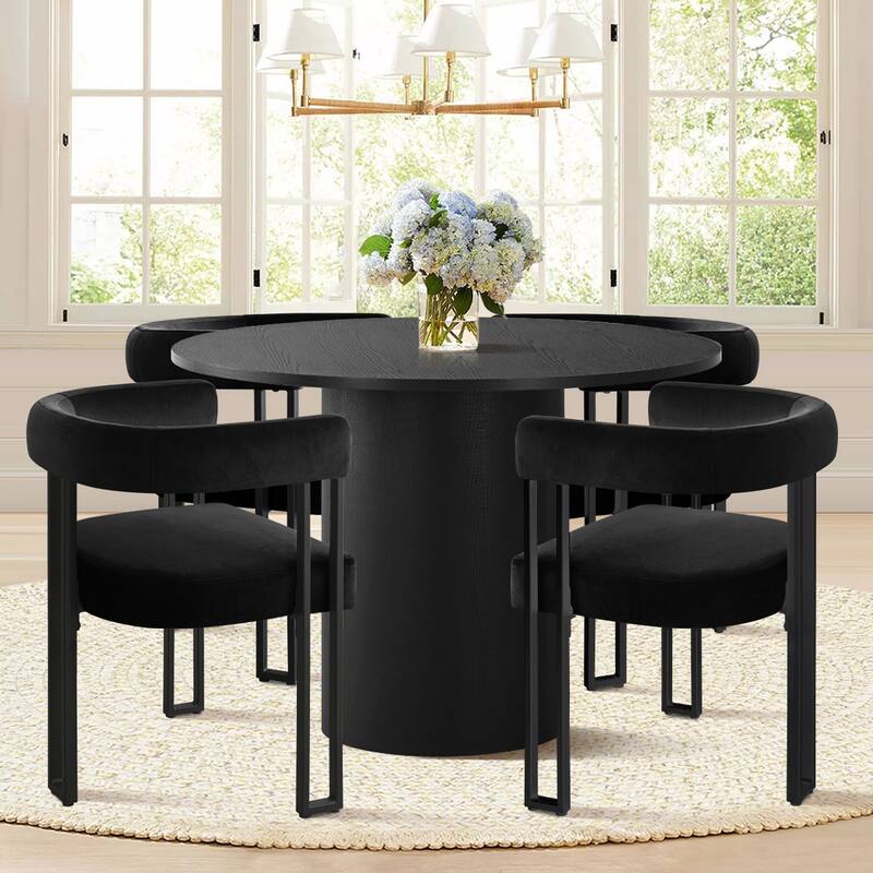 Modern Velvet Upholstered Dining Armchairs with Black Metal Legs (Set of 2/4/6)