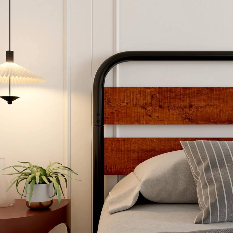 Platform Bed Frame with Wood Headboard, Heavy Duty Metal Slat Support, Noise Free Design