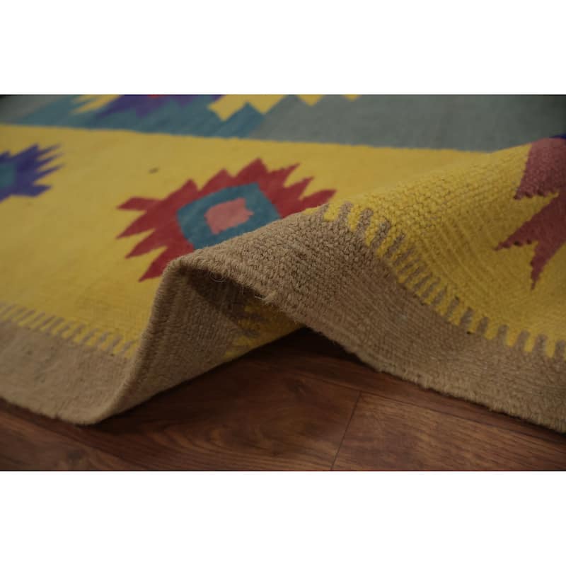 Hand Woven Oriental 100% Wool Carpet Southwestern Tribal Multi-Colored Kilim Area Rug - 9' 7'' X 7' 10''