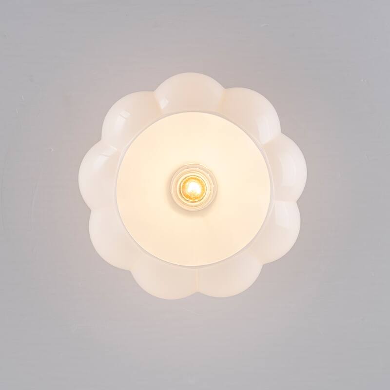 Contemporary 1-Light Dome Ceiling Light with Opal Glass Shape - Brass - 9.8" W × 6.5" H
