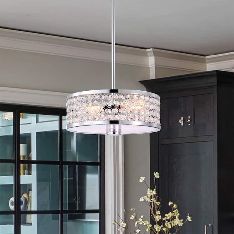 Eudocia 13 Inch Modern Drum Crystal Ceiling Lighted Pendant Chandelier Chrome Finish 2-Light - N/A
