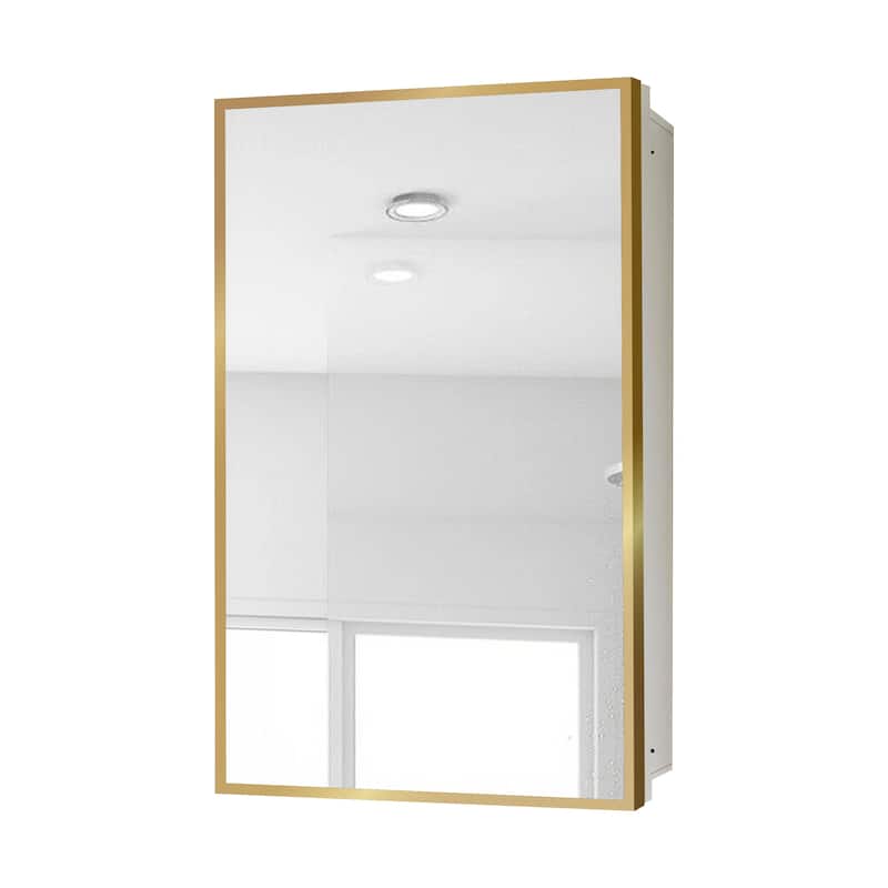 16" x 28" Wall Mounted Gold Framed Storage Bathroom Medicine Cabinet with Mirror - 16" x 28"