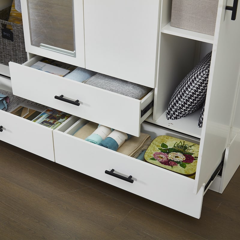 Wood Wardrobe Armoire Storage Cabinet: 4 Door 3 Drawers Closet Wardrobe with Shelves