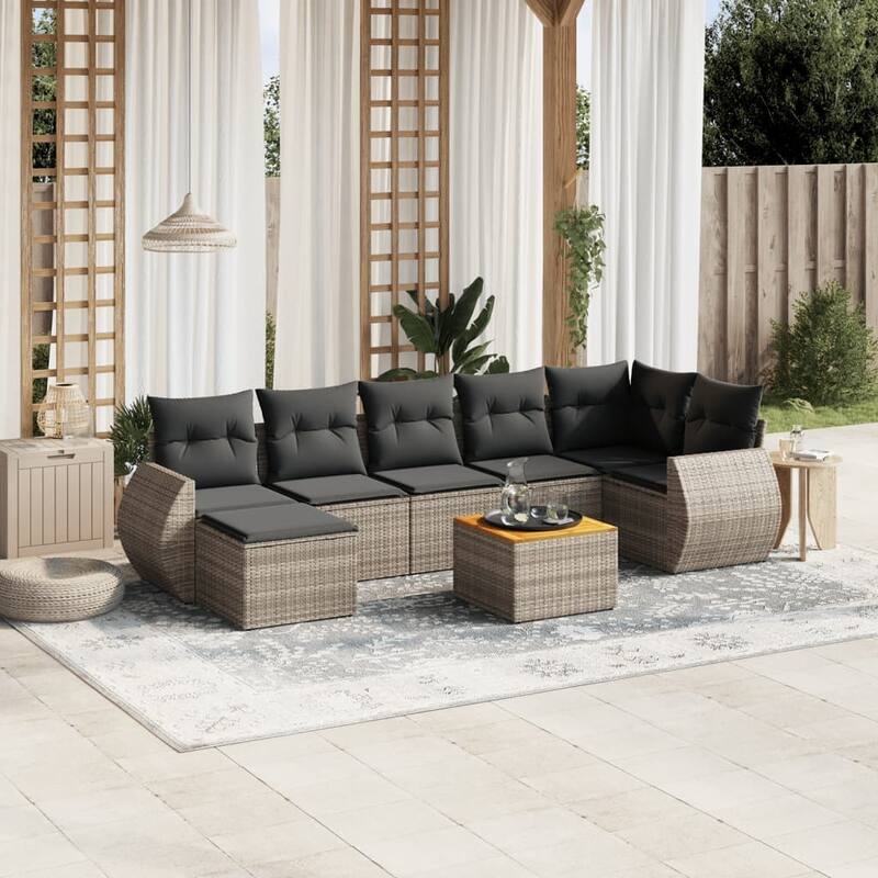 vidaXL Garden Sofa Set Black - 21.7 x 21.7 x 14.6 - Gray 8 Piece