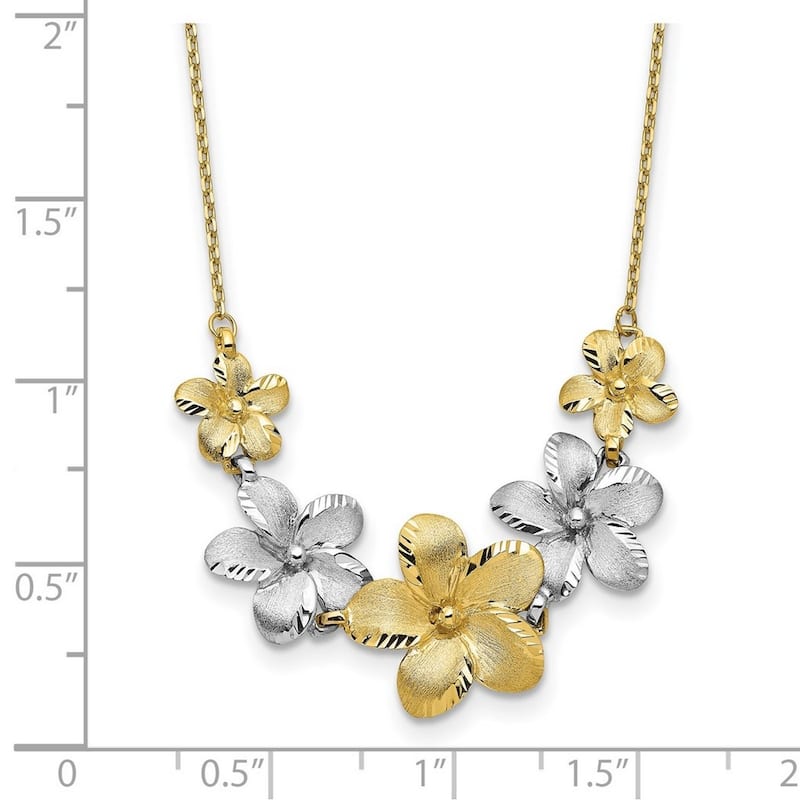 Curata 10k Italian Two tone Gold Polished/Brushed D/C Plumeria Flower Necklace (14mm) (Spring-ring), 18"