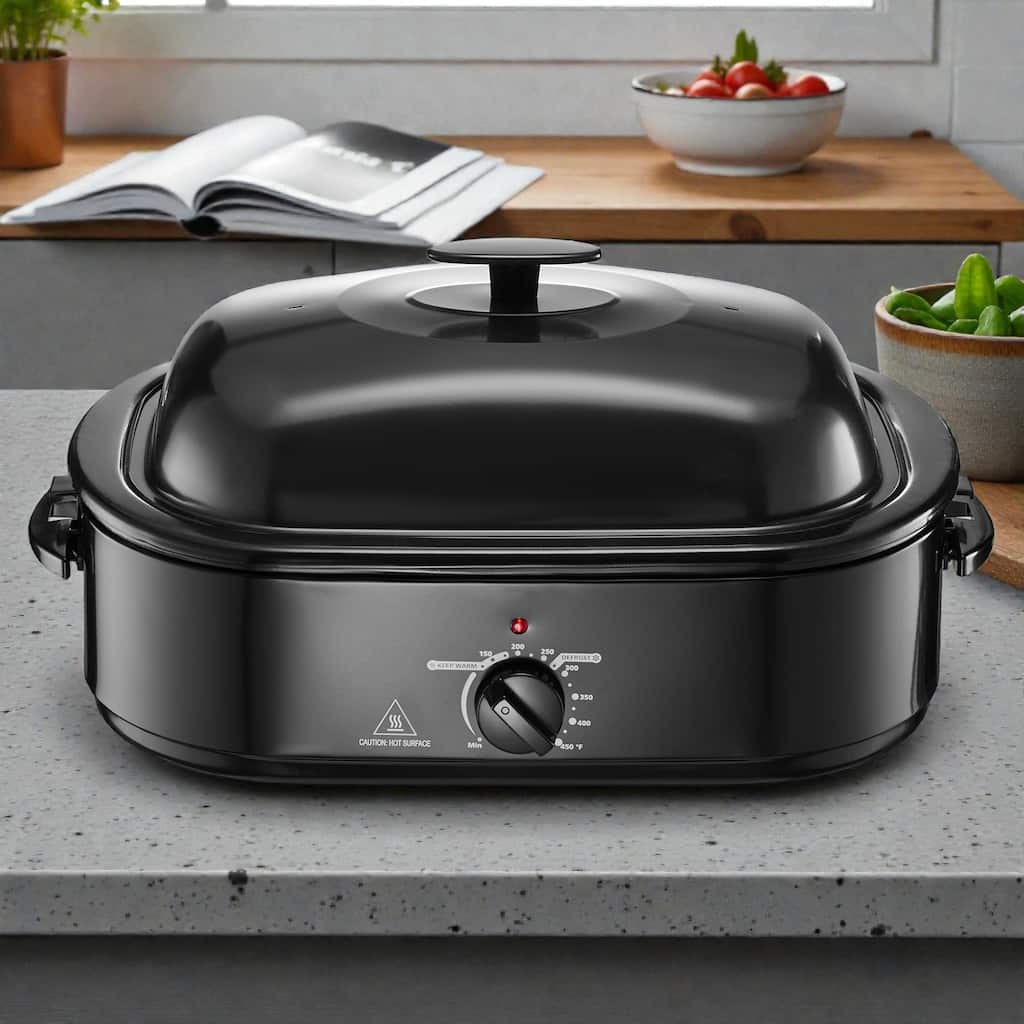 18QT Electric Roaster Oven with Self-Basting Lid, Electric Turkey Roaster with Defrost Warm, 1450W