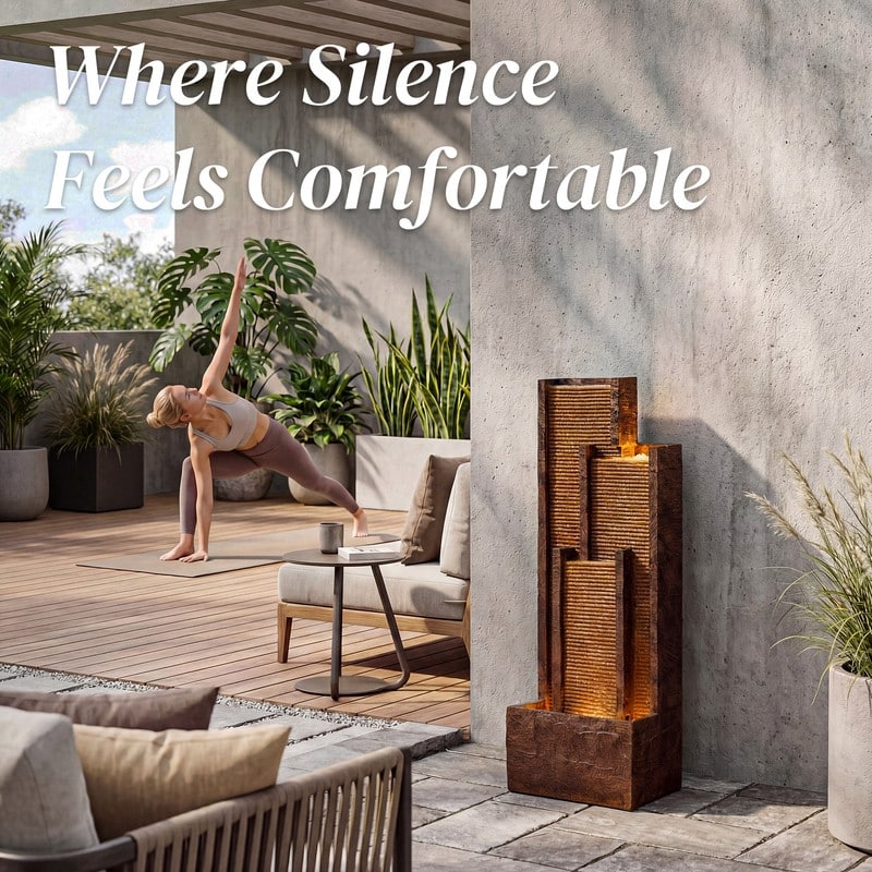 Vbal 3 Tier Brown Step Style Outdoor Water Fountain 39.76in Height with Warm Lights