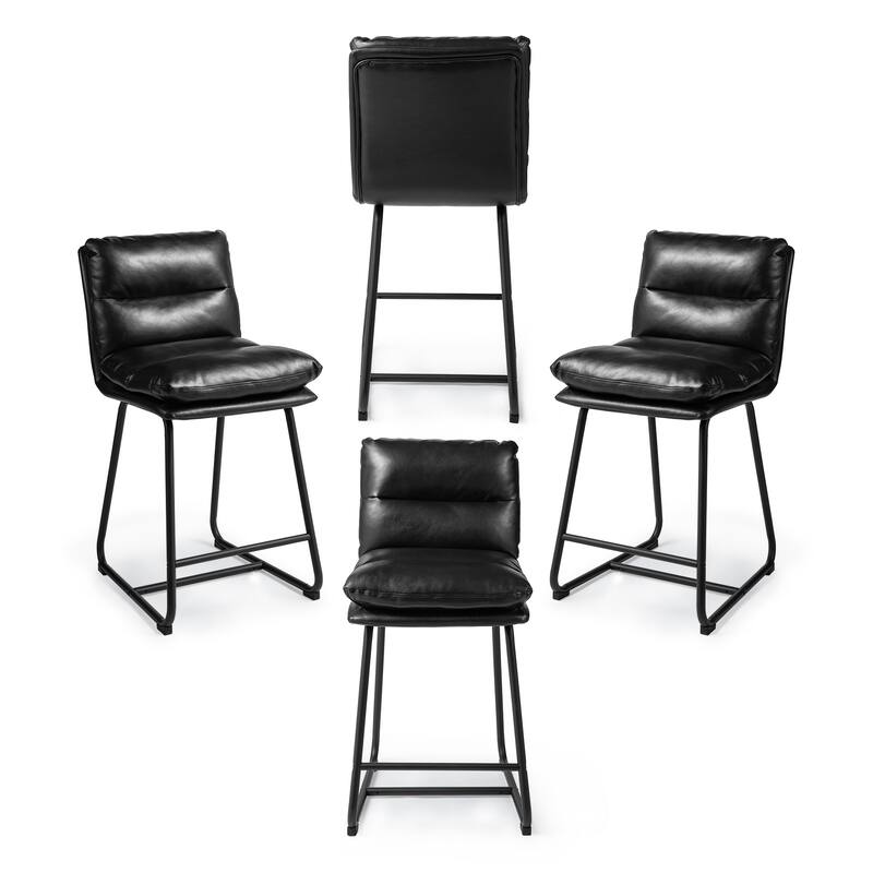 Glitzhome Set of 2 Modern Faux Leather Soft Springy Metal Legs Counter or Bar Stools