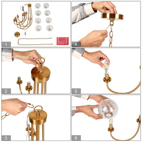 Modern Glam 8-Light Gold Chandelier Globe Glass Classic
