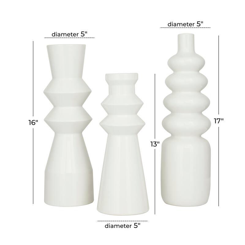 CosmoLiving by Cosmopolitan Minimalist Ceramic Vase with Bubble and Fluted Texture Designs (Set of 3) - White or Black