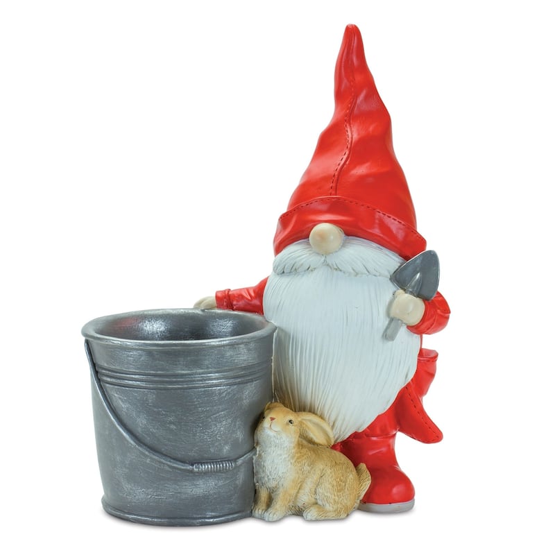 Set of 2 Gnomes With Pail Bunny Christmas Tabletop Figurines 11.25"