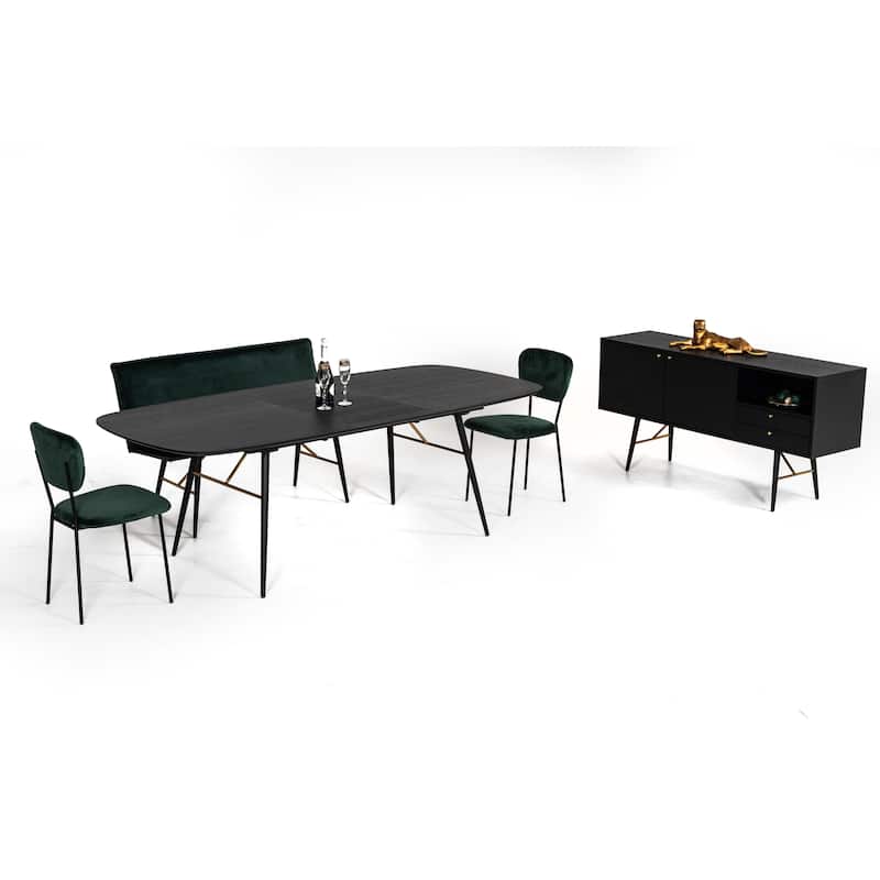 Modrest Billy Modern Black Oak & Gold Extendable Dining Table