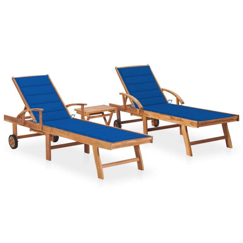 vidaXL Patio Lounge Chair Outdoor Sunbed Sunlounger with Cushion Solid Teak - 76.8" x 23.4" x 13.8"