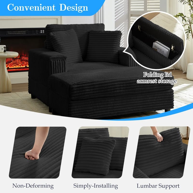 Mixoy 42‘’Corduroy Chaise Lounge Chair with Storage Ottoman&Armrests,Upholstered Sleeper Reclining Chair