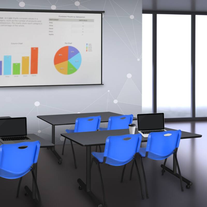 48" x 24" Training Table- Grey & 2 'M' Stack Chairs- Blue - 48 x 24 inches