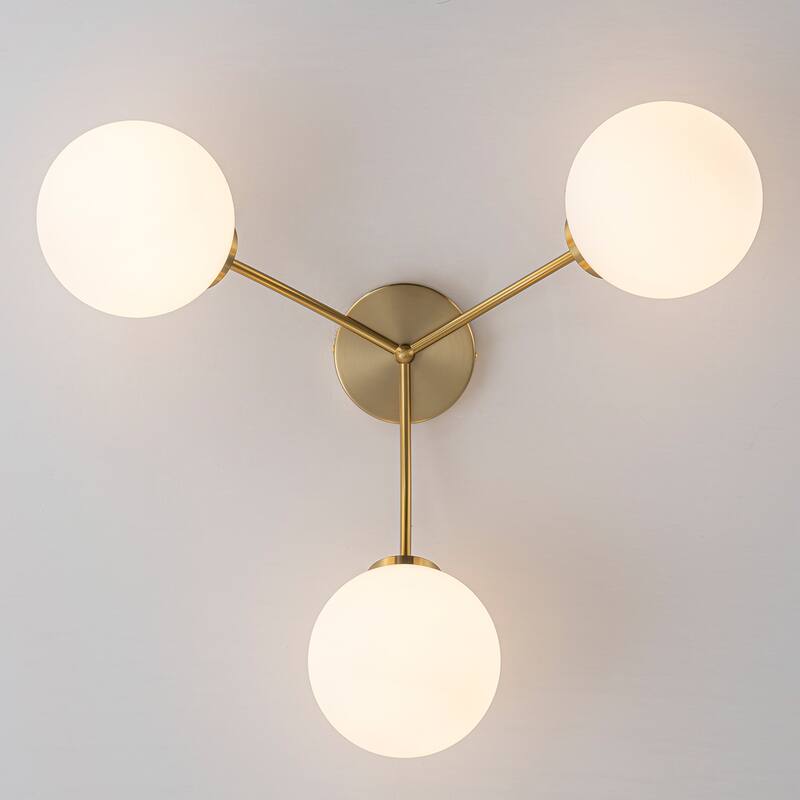 6-Light Brass Semi-Flush Mount Ceiling Light with Opal Glass Shades - 24.2-in W x 9.05-in H