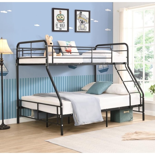 Twin Over Full Metal Bunk Bed, With Safety Guardrails And Supported By ...