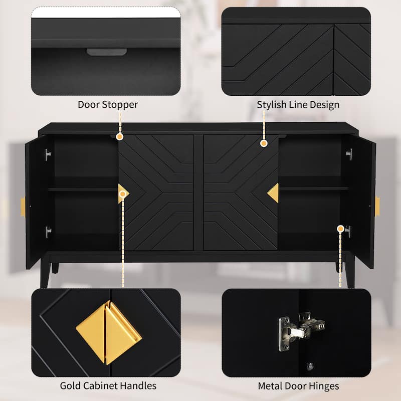 Modern Rubberwood Sideboard Buffet Cabinet with Ample Storage and Conical Feet for Living and Dining Room