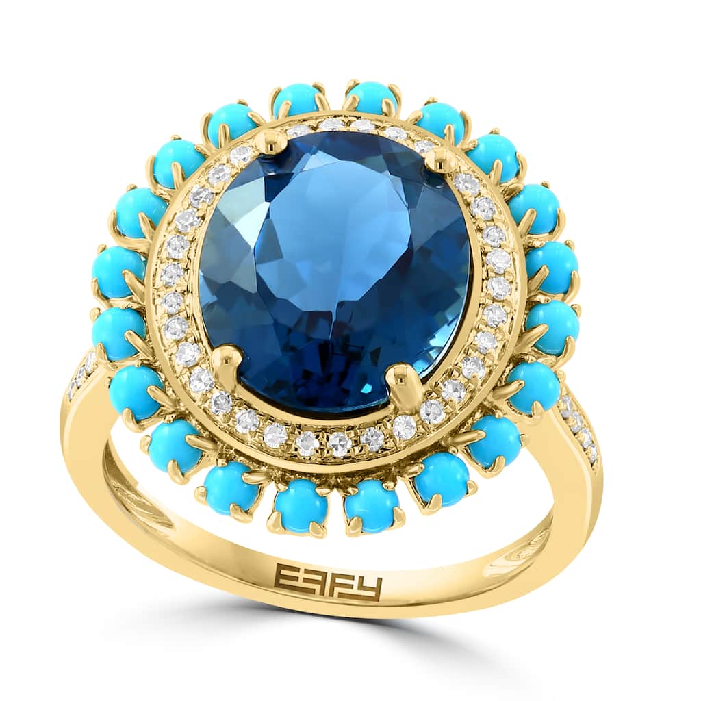 EFFY 14K Gold Diamond,London Blue Topaz,Turquoise Ring