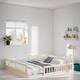 preview thumbnail 2 of 7, Full Size Upholstered Platform Bed Frame with Full Length Guardrail, Pine Wooden Bed with Pillow, Soft Beige