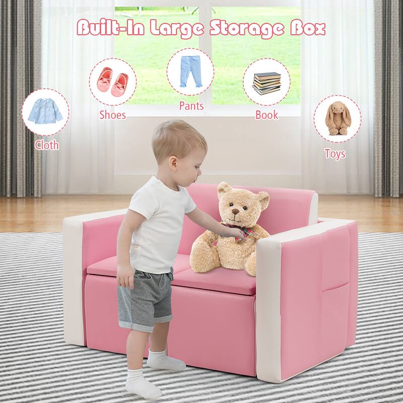 Kids Sofa Couch Armrest Chair Double Seats with Storage Space