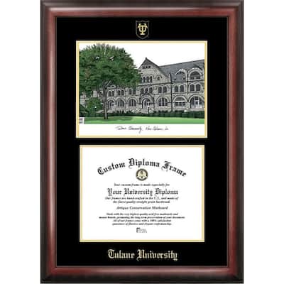 Tulane University 11w x 8.5h Gold Embossed Diploma Frame with Campus Images Lithograph