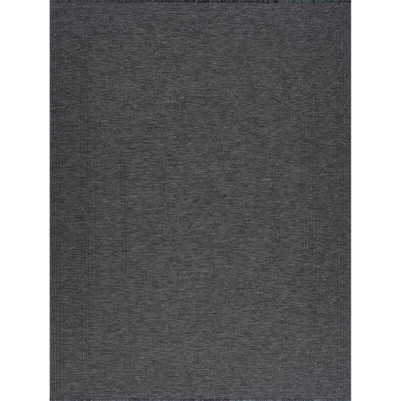 Alameda Solid Color Medallion Machine Washable Indoor Area Rug