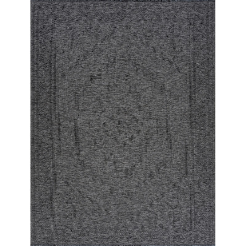 Alameda Solid Color Medallion Machine Washable Indoor Area Rug
